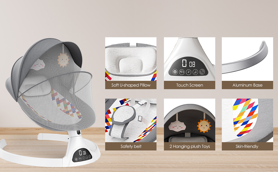 Ixdregan Baby Swing Chair, Electric Baby Bouncer with 5 Swing Speed