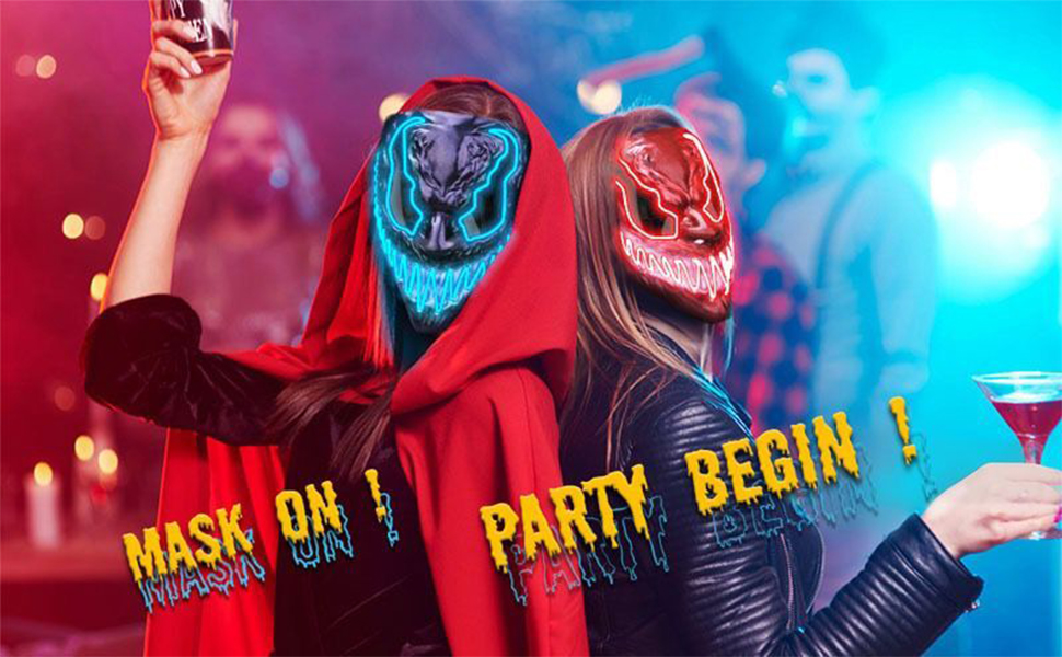 Halloween Mask Scary Led Light Up Mask with 4 Lighting Mode