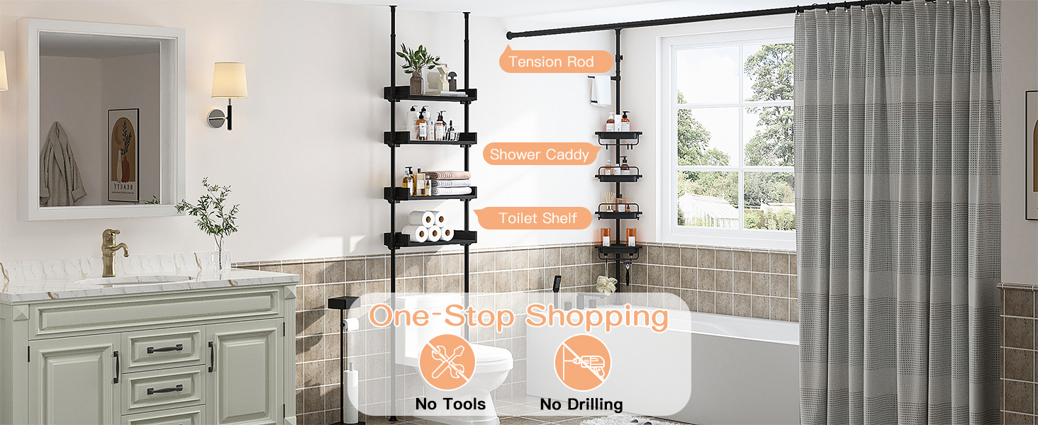 ALLZONE 4 Tier Over The Toilet Storage, Adjustable Wood