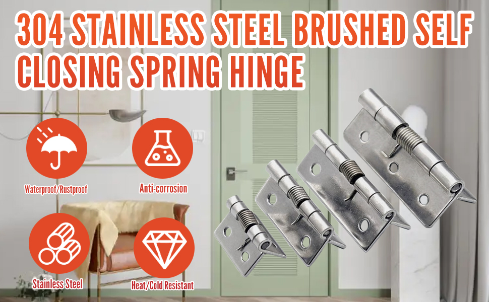 MroMax Self Closing Spring Hinge, 2Inches Spring Loaded Hinges 304