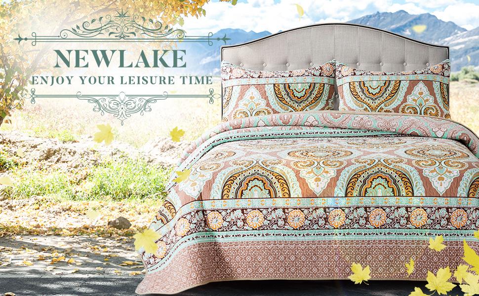NEWLAKE Cotton Bedspread Quilt Patchwork SetsReversible Coverle 55 OFF