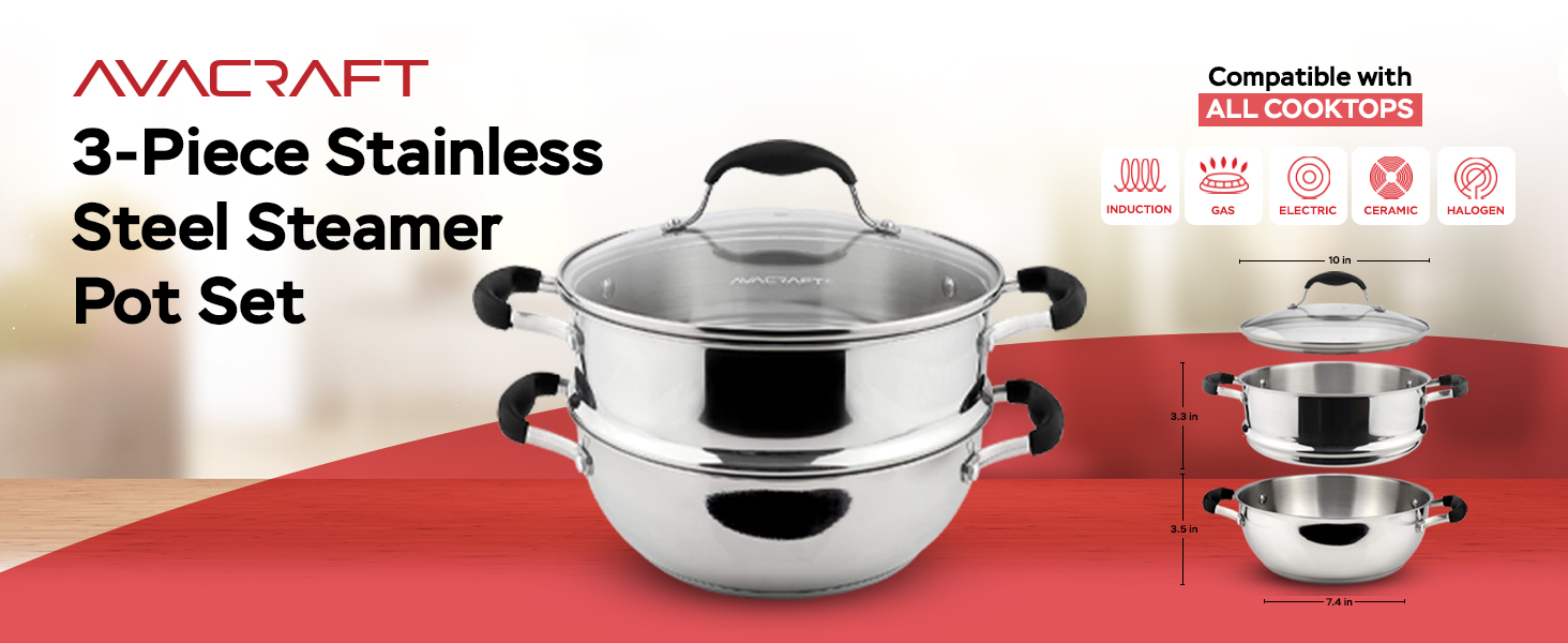 AVACRAFT 3-Piece Steamer Pot Set