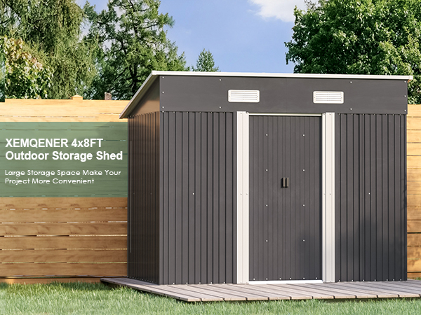 XEMQENER Garden Storage Shed with Base, 4x8 FT Outdoor Metal