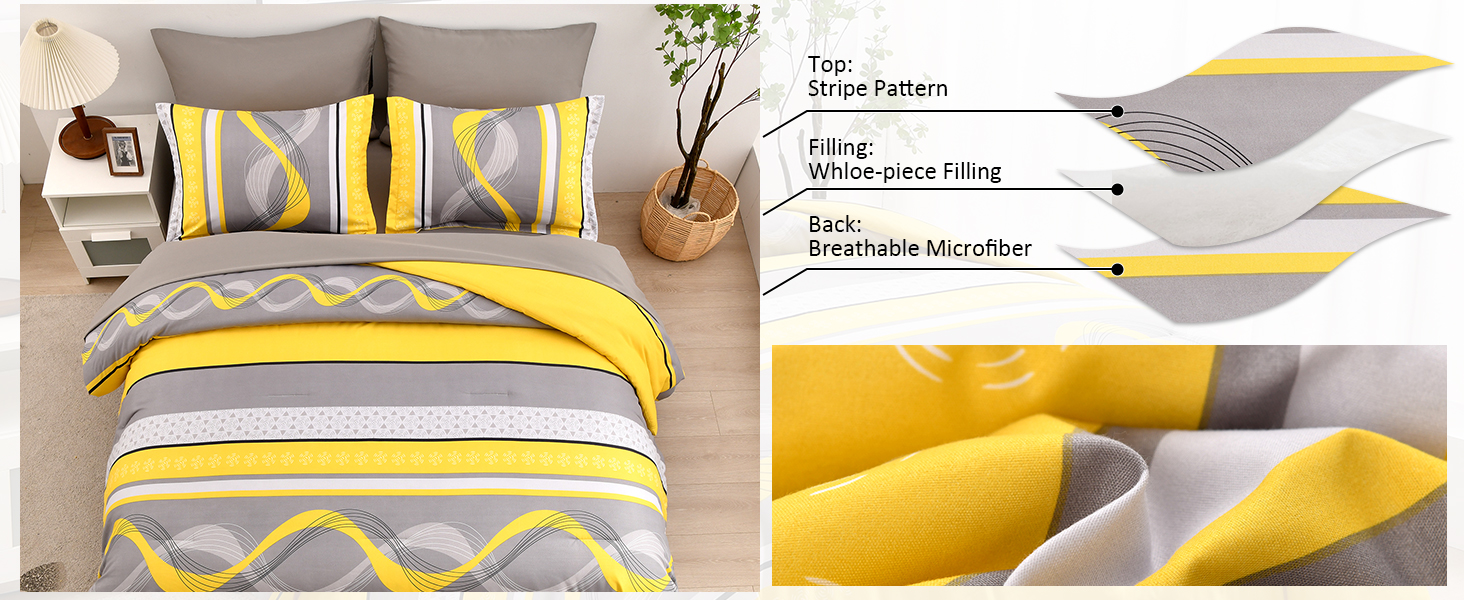 Stripe Comforter Set Queen Size 7 Pieces,Bed in a Bag