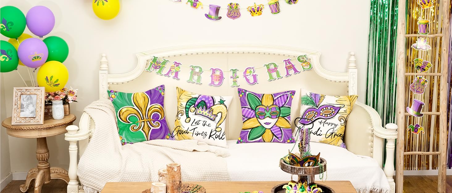 GEEORY Mardi Gras Pillow Covers 18x18 Inch Set of 4 for