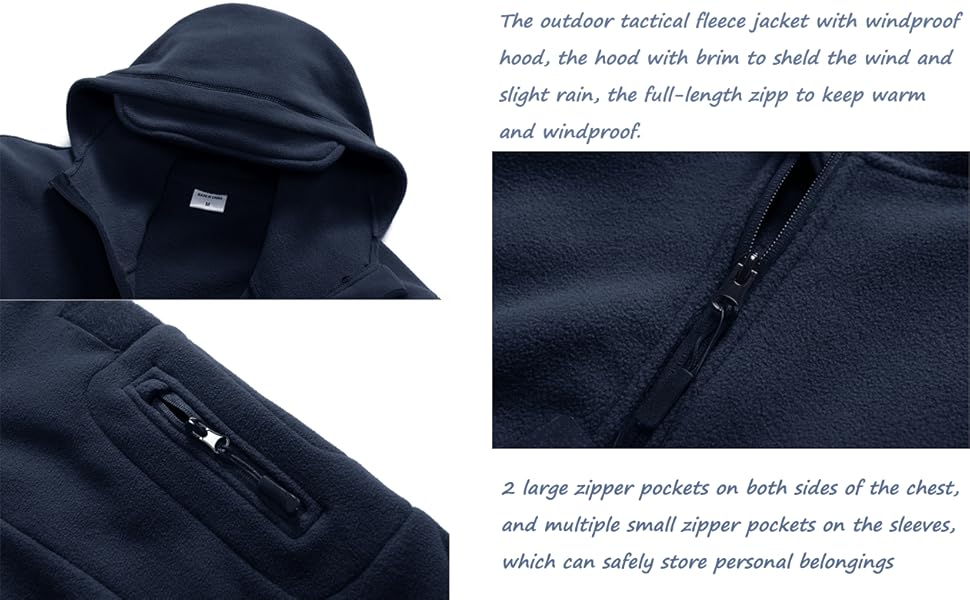 KEFITEVD Winddichte winterhoodie voor heren, warme fleece tactische jassen, meerzakken, visjassen
