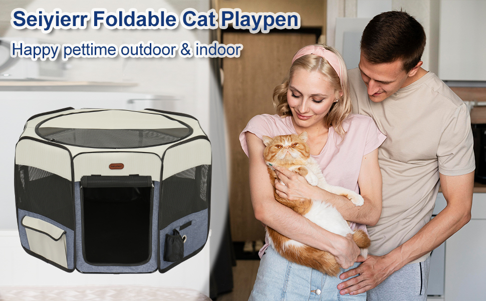 Seiyierr Pet Playpen Cat Playpen, Foldable Cat Playpen for
