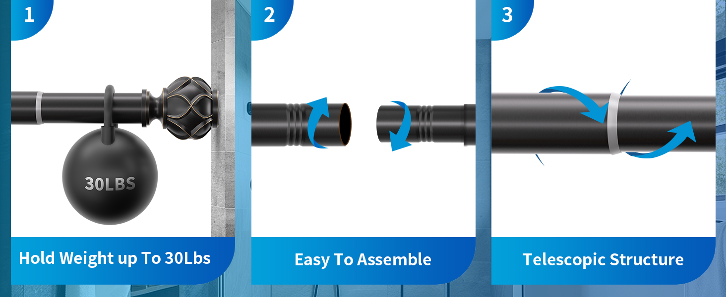 Black Tension Shower Curtain Rod 3698 Inches(38.16Ft