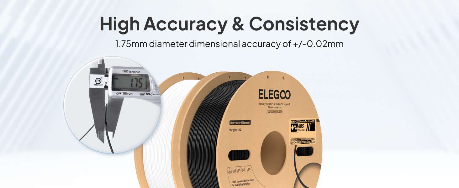 ELEGOO ABS Filament 1.75mm Gray 1KG, Heat Resistant 3D Printer Filament High Toughness & Impact Resistance, 1kg spooll(2.2lbs) Fits for Most FDM Printer 12 high accuracy and consistency