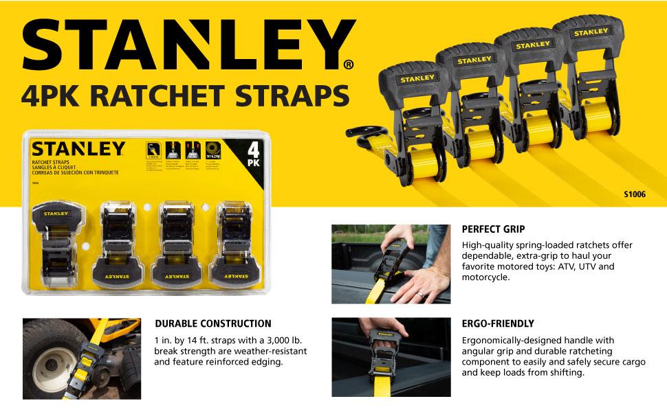 STANLEY S1006 Black/Yellow 1" x 14' Ratchet Tie Down Straps