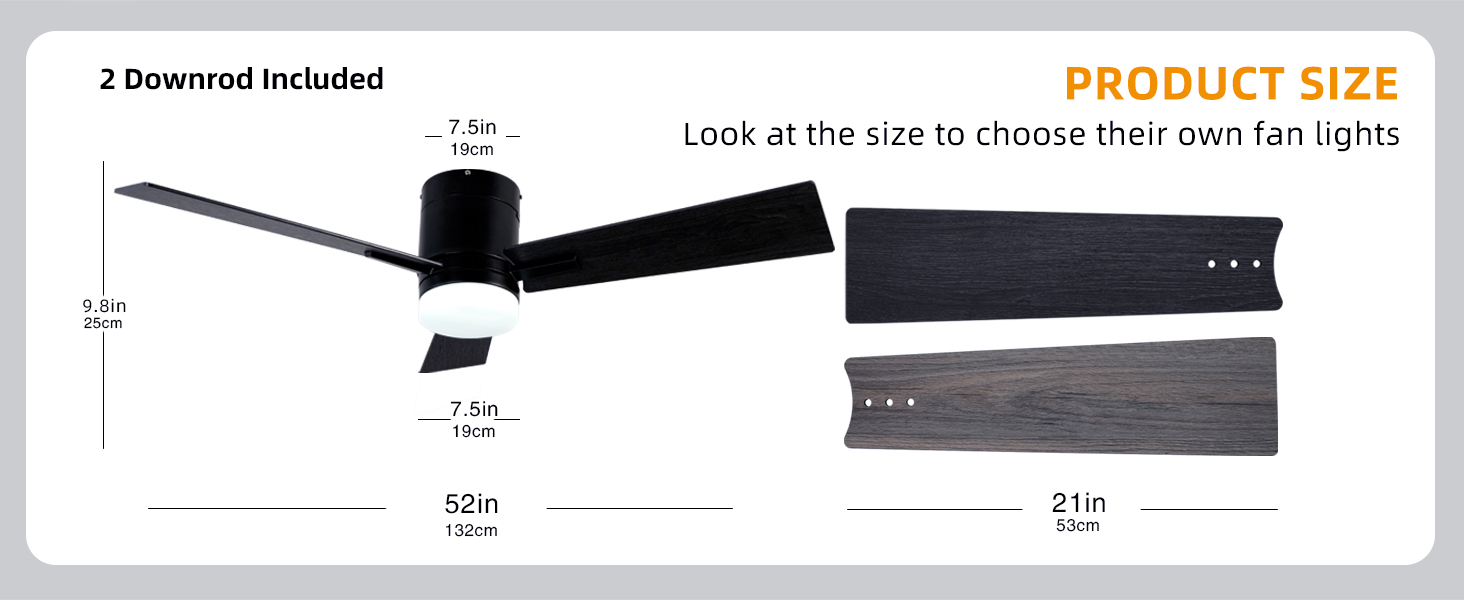 52 Inch ceiling fan with light