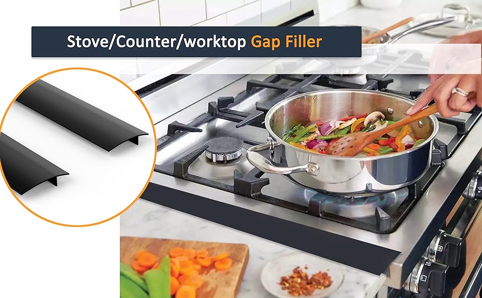 2PKs Stove Gap Cover, Silicone Worktop Joining Strip, 25'' Long Black
