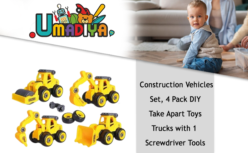 Construction Vehicles Set, 4 Pack DIY Take Apart Toys SPN-MX9E8