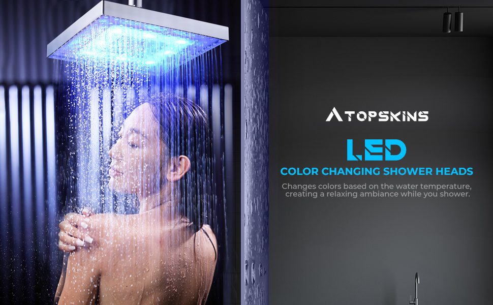 Atopskins LED Shower Head Color Changing, 8 Inch Square Shower Heads, Rainfall Shower Head with