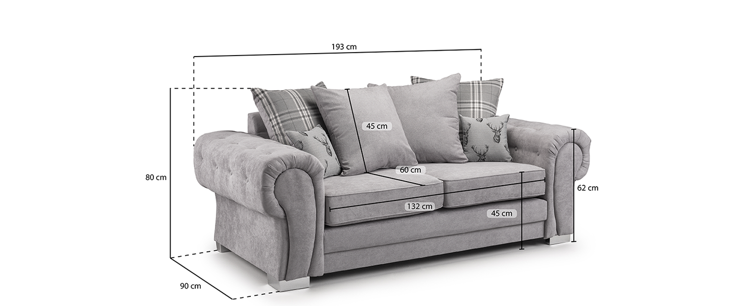 Honeypot Verona Grey Fabric Corner Sofa 3 Seater 2 Seater