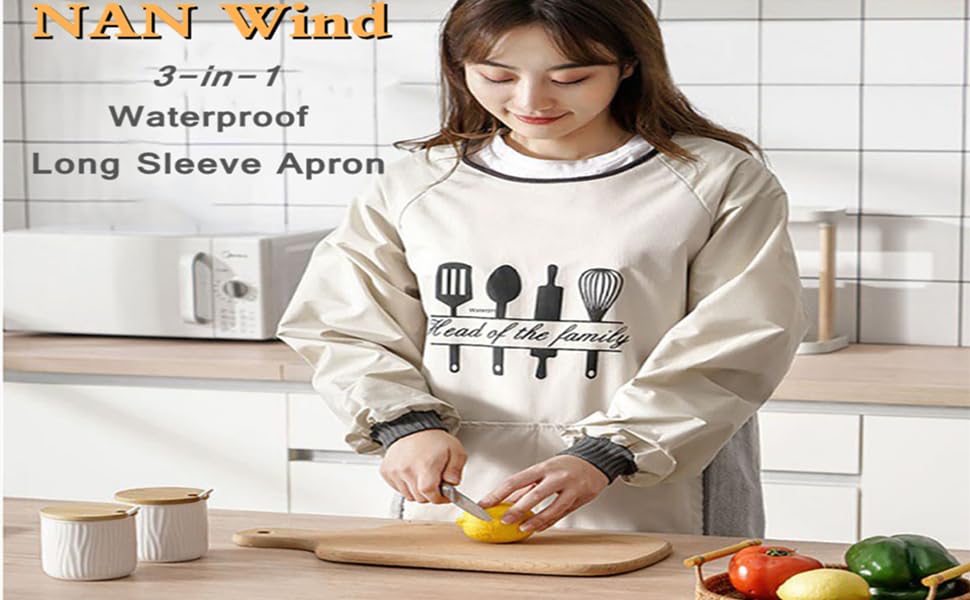 NAN Wind Women Kitchen Apron with Big Pockets,Long Sleeves