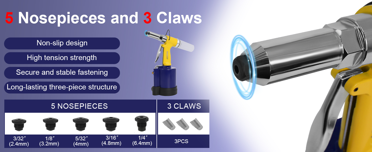 5 nosepieces and 3 claws