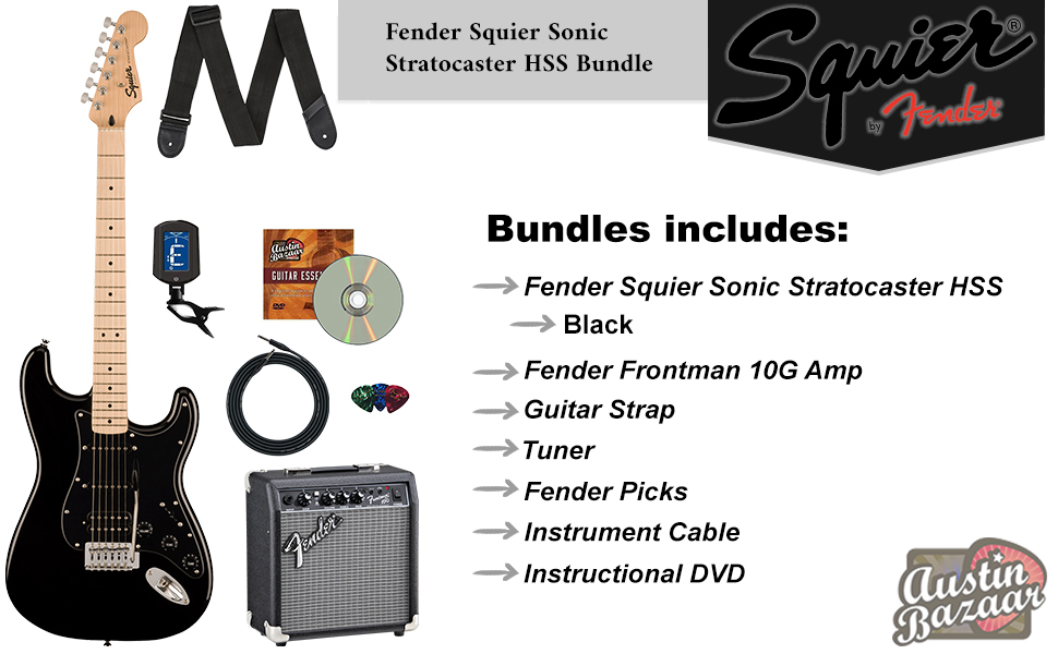 Squier Stratocaster HSS ブラック　チューナーシールド付き Squier by Fender SONIC STRATOCASTER HSS Black エレキギター
