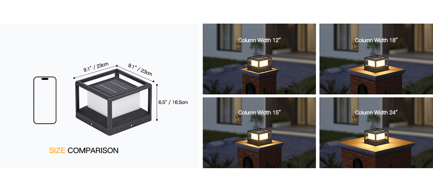 Solar Fence post Lights Size