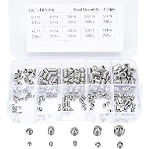 200pcs Vis Pointeau Vis Sans Tête Hexagonale Fontainebleau , M3 M4 M5 M6 M8 Tête Conique Acier Inoxydable 304, Vis De Pression,Kits De Vis à Six Pans Creux Coupelle 13 vis à tête plate