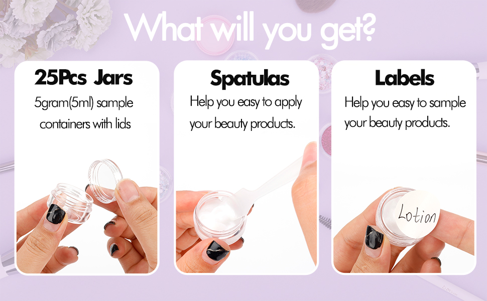 5 Gram Sample Containers with Lids, 25 Count 5ML Clear Sample Jars, Empty Lip Balm