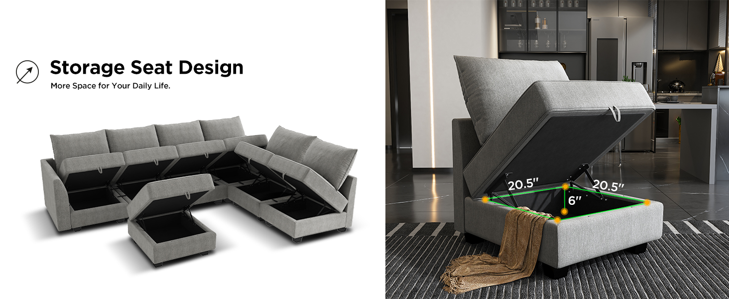 HONBAY Modular Sectional Sofa with Ottoman Fabric Modular