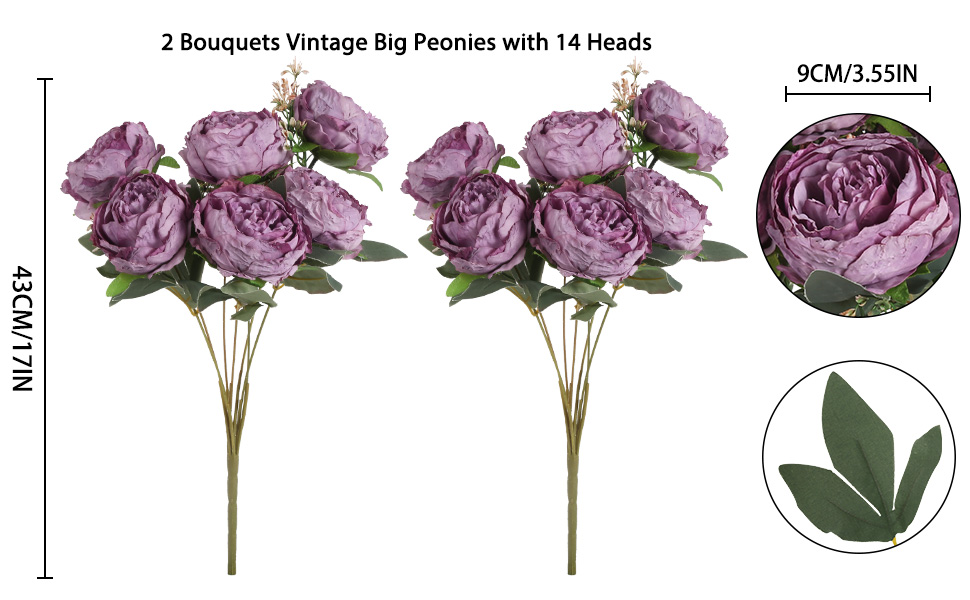 IPOPU Vintage Peonies Artificial Flowers Bouquets 14 Heads