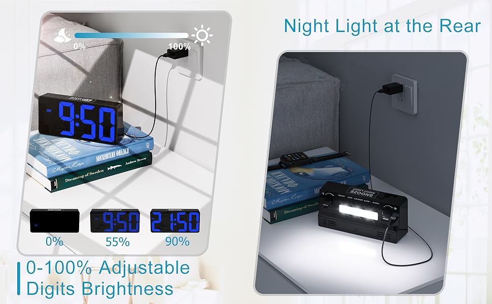 Alarm Clock for Bedroom, 7 In Large Disp... 15 dimmable alarm clock for bedroom with usb charger