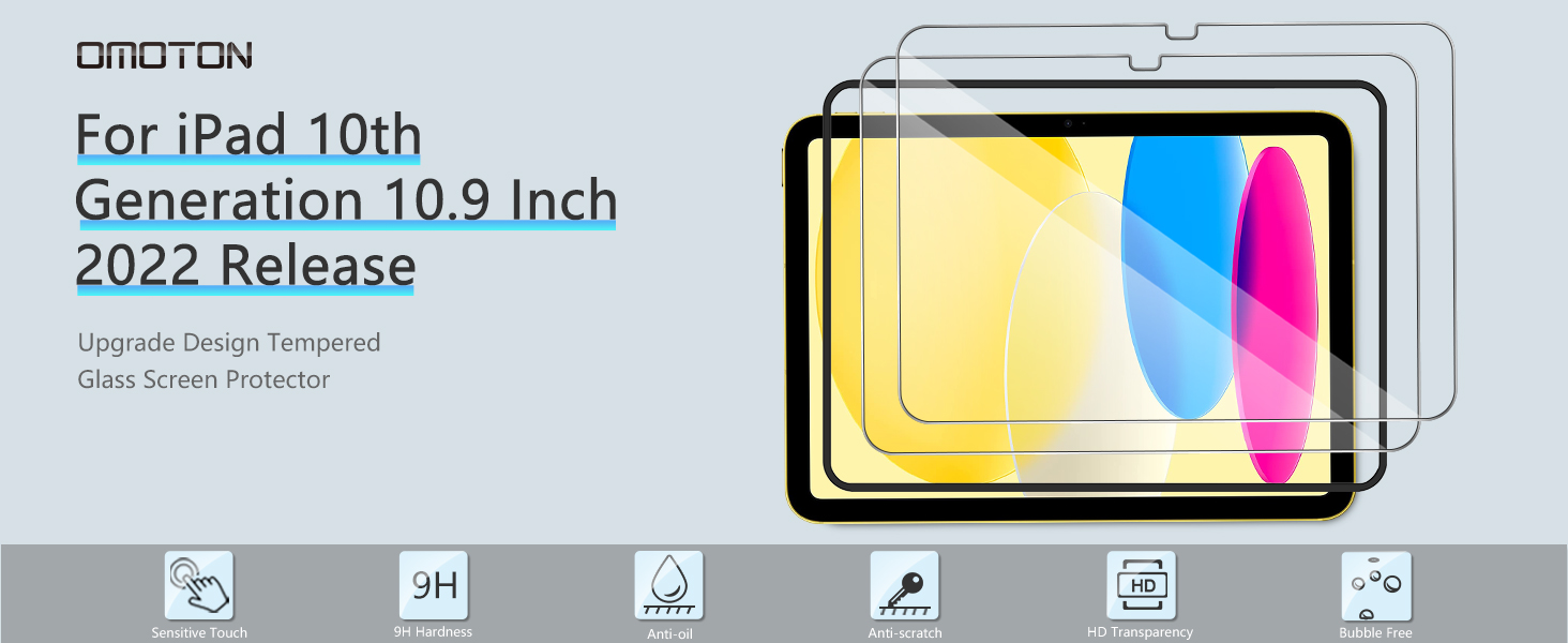 [2 PACK] OMOTON Screen Protector for iPad 10th Generation 2022 Release