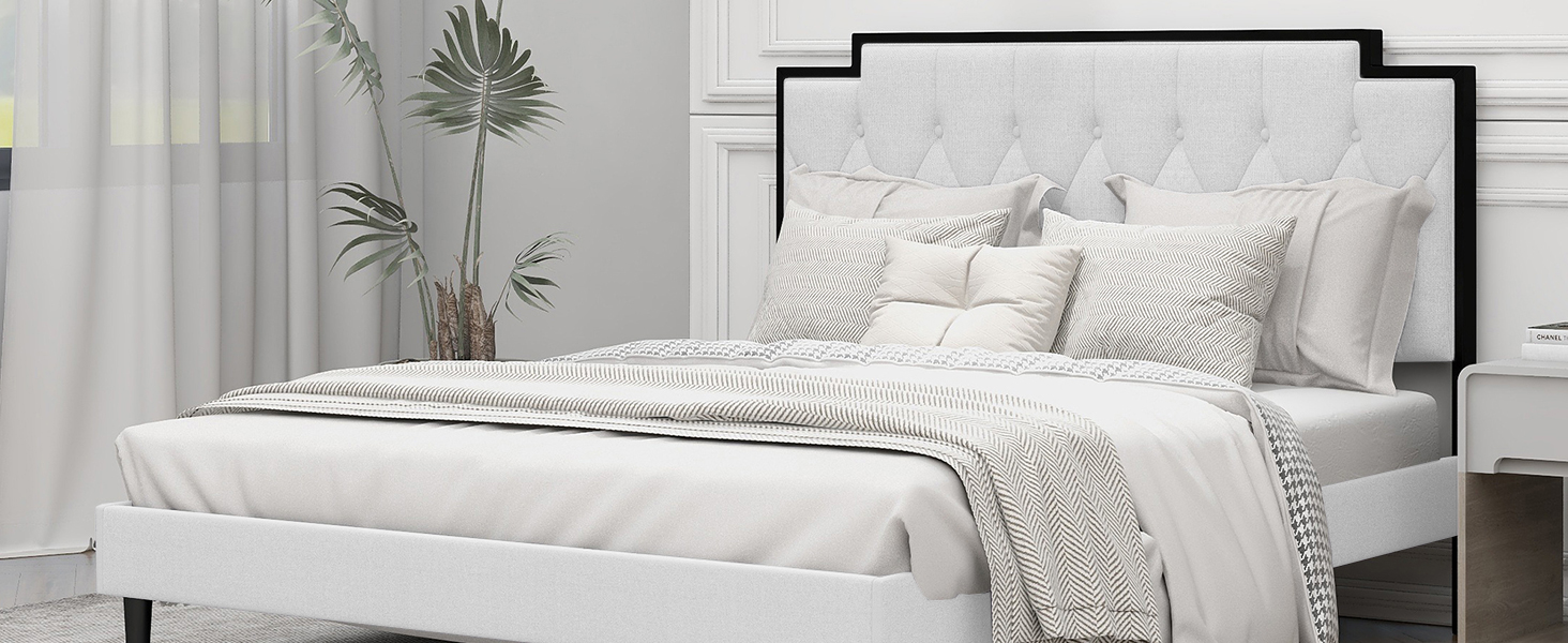 AGARTT Upholstered Platform Queen Size Bed Frame with