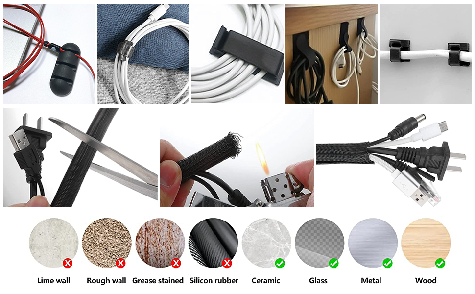 Wisfunlly 173 Pcs Cable Management Organizer Kit, 4 Cable Sleeve Split