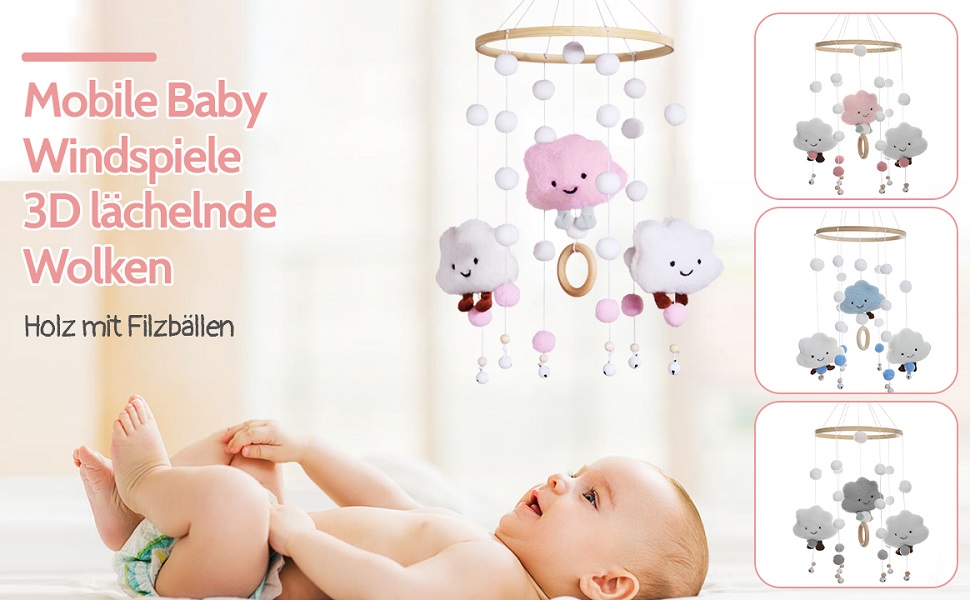 Mobile Baby 3D Felt Ball Cloud Doll Wind Chime, Baby Mobile, Baby Bed Bell