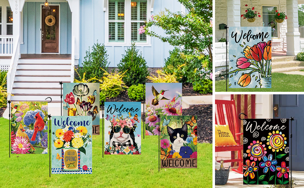 CMEGKE Spring Cat Butterfly Floral Garden Flag