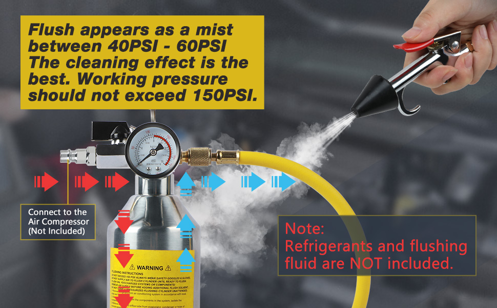 MR CARTOOL AC Flush Kit, Car Air Conditioning System Flush Canister Kit A/C Flush Gun Auto Air