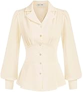 GRACE KARIN Button Down Shirts for Women Summer Peplum Tops Long Sleeve Work Blouse Collared Shir...