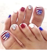 Independence Day Press on Toenails Short Square Fake Toe Nails with Designs American Flag Glue on...