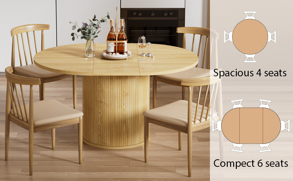 FURNJOYLIFE 43.3''59'' Round Extendable Dining Room Table for 4 People,Farmhouse