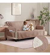 Pamhaven Quilted Sofa Slipcovers with Pockets, Anti-Slip Medallion Designed Couch Covers for 3 Cu...