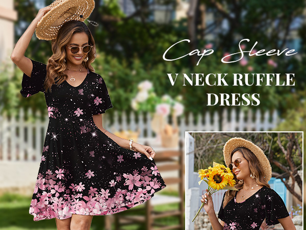 Zeagoo Black Dress Summer Cute Flowy Knee Length Swing