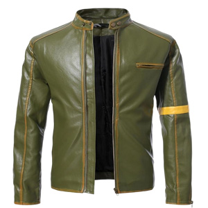 JEsilunmaMY Men's Vintage Leather Biker Jacket Zip Up Stand Collar