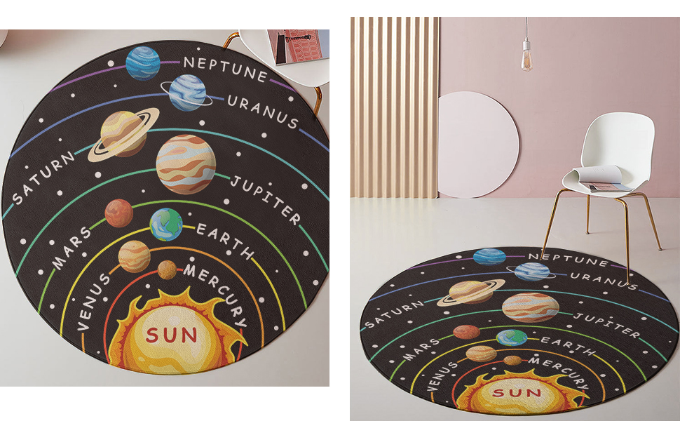 Cinbloo Kids Solar System Round Area Rugs Outer Space