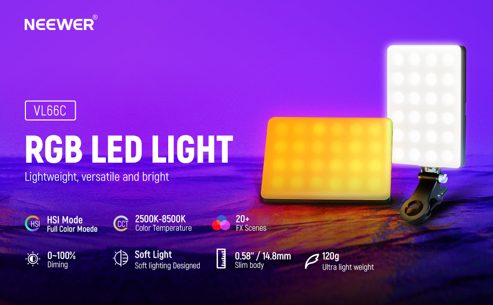 NEEWER RGB LED Light for Phone with Phone Holder & Light Clip, Dimmable CRI 97+ 3