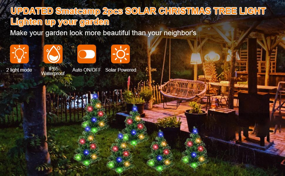 smatcamp Solar Lights Outdoor Garden, 2 Pack Solar Tree Lights IP65