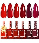Beetles Red Gel Nail Polish Set-15ML 6 Colors Shimmer Bloody Red Burgundy Gel Polish Kit Soak Off...