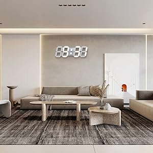 DELA DISCOUNT 285cd9d2-e255-4f05-aa25-768ae7f88ce3.__CR0,0,1600,1600_PT0_SX300_V1___ 3D LED Wall Clock with Remote Control 12/24 Hr Time/Date Display Nightlight Alarm Clock,Digital Clock Brightness to Adjust,Temperature, for Office/Home/Living Room/School (Cool White, 15 inch)  