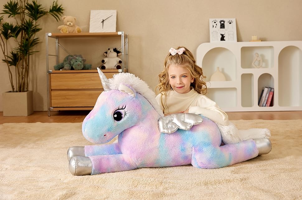 EARTHSOUND Giant Unicorn Stuffed Animal Plush Toy,Large Winged Unicorn Jumbo 43" Big