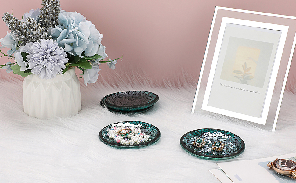 BSTKEY Set of 4 Mosaic Glass Candle Plates, 10cm/ 4 Round Candle Plate