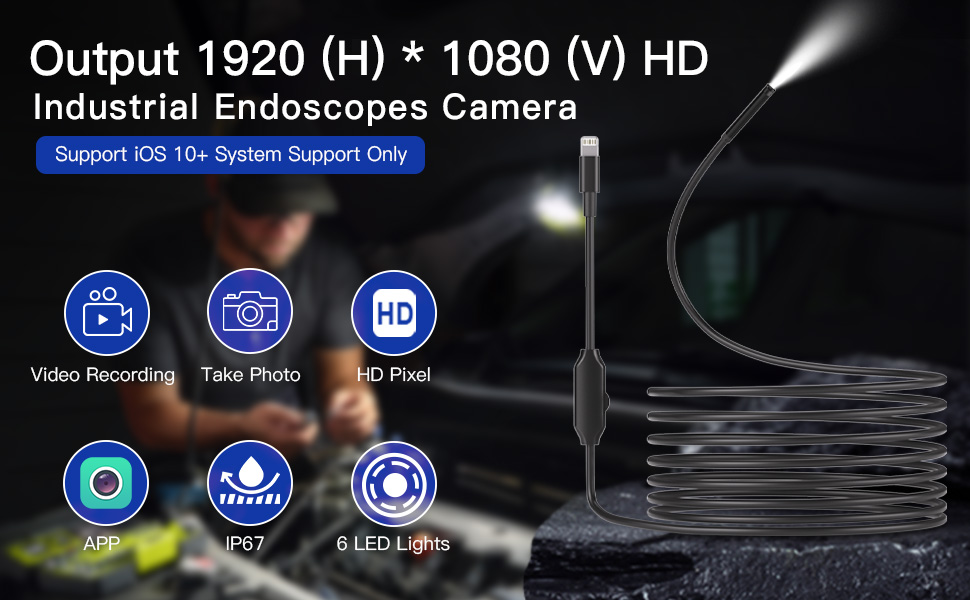 Endoscope Camera with Light 5M for iPhone, 1920P Inspection