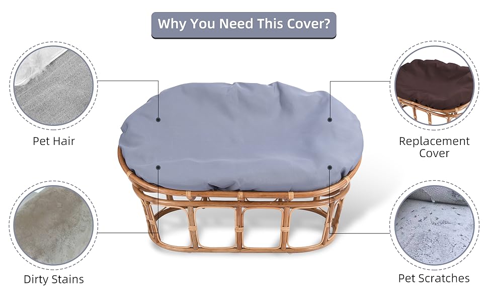 Double Papasan Chair Cushion Cover Only, Outdoor Indoor Splash Proof , Easy Clean