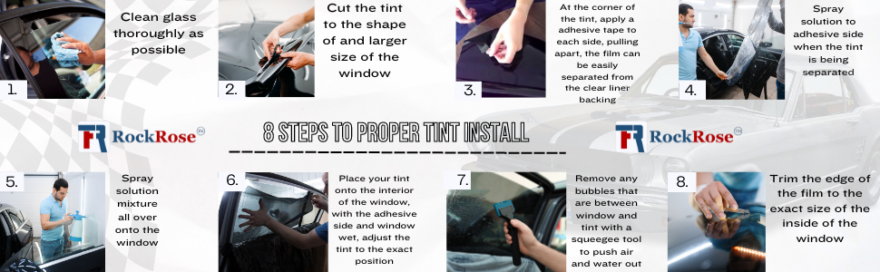 install steps tint step clean glass spray solution remove squeegee edge result